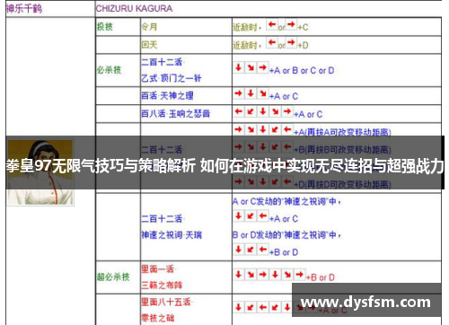 拳皇97无限气技巧与策略解析 如何在游戏中实现无尽连招与超强战力